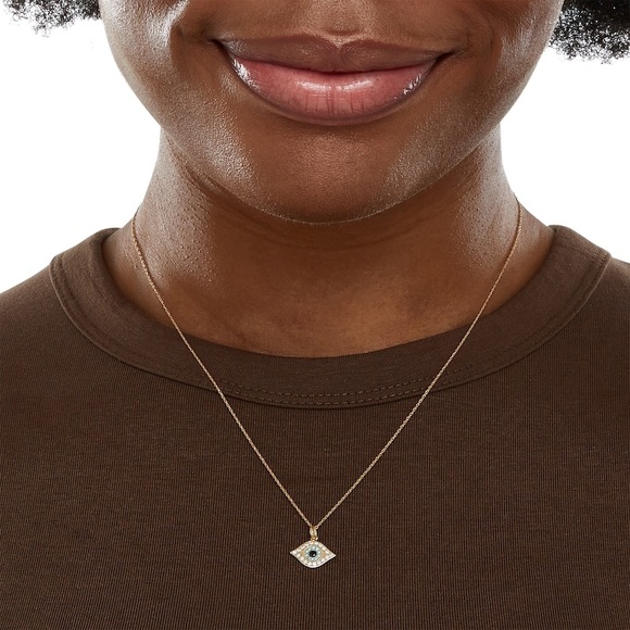 Black, Blue and White Cubic Zirconia Evil Eye Pendant in 10K Solid Gold - Picture 2 of 7